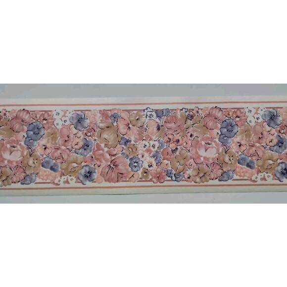 Floral Pattern Wallpaper Border EW1204B - 5 yds - Pink Brown Orange Flowers - Picture 1 of 5